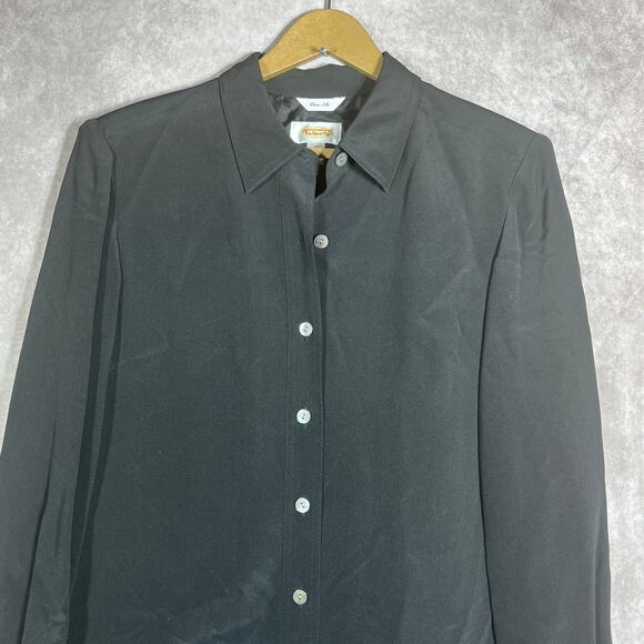 Talbots Shirt Silk Dress Women Size 10 Black Pure Button Up Knee Length Career - Picture 2 of 9